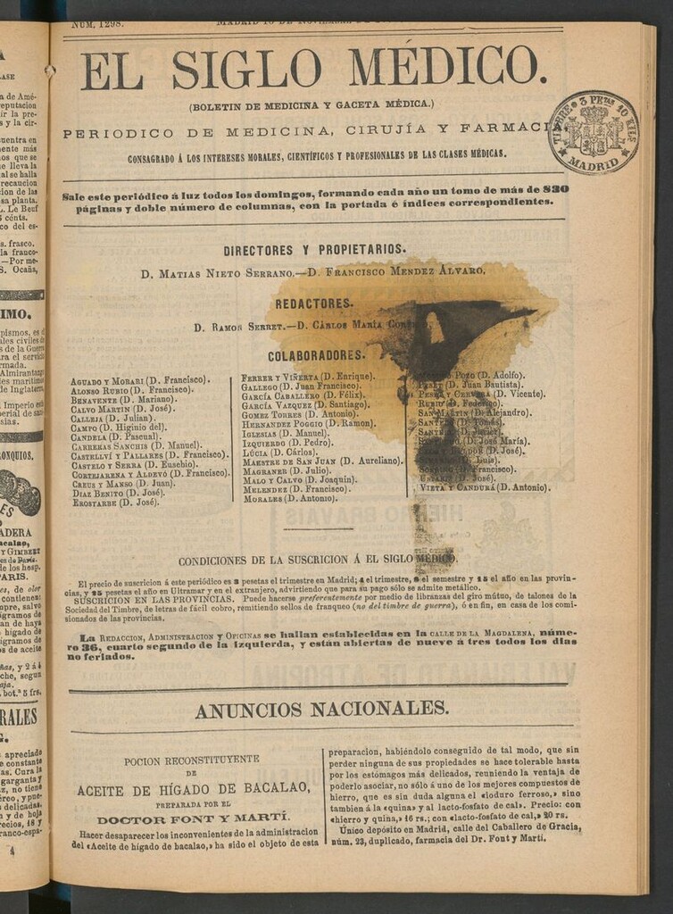 Miniatura de El Siglo Médico: boletín de medicina y gaceta médica del 10 de noviembre de 1878