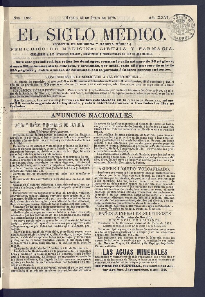 Miniatura de El Siglo Médico: boletín de medicina y gaceta médica del 13 de julio de 1879