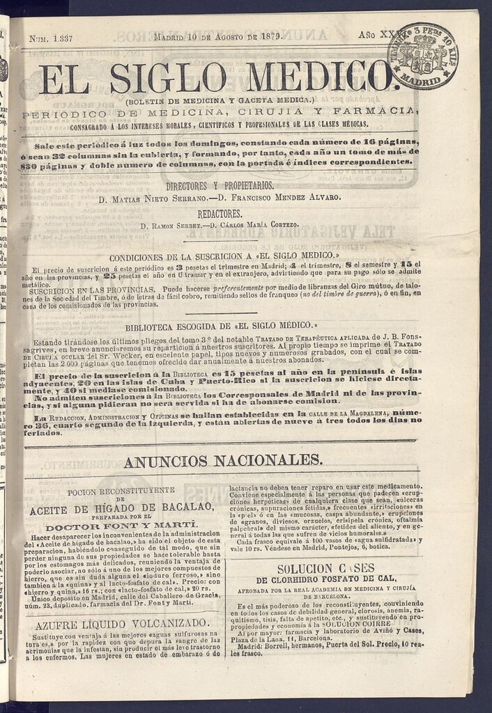 Miniatura de El Siglo Médico: boletín de medicina y gaceta médica del 10 de agosto de 1879