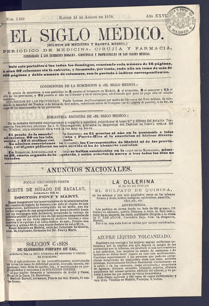Miniatura de El Siglo Médico: boletín de medicina y gaceta médica del 24 de agosto de 1879