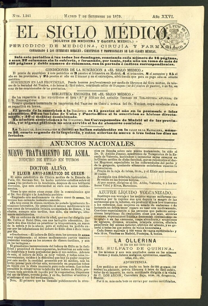 Miniatura de El Siglo Médico: boletín de medicina y gaceta médica del 7 de septiembre de 1879