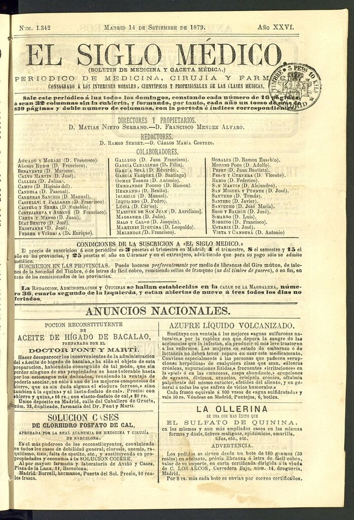 Miniatura de El Siglo Médico: boletín de medicina y gaceta médica del 14 de septiembre de 1879