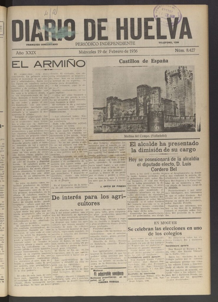 Miniatura de Diario de Huelva : periódico independiente del 19 de febrero de 1936