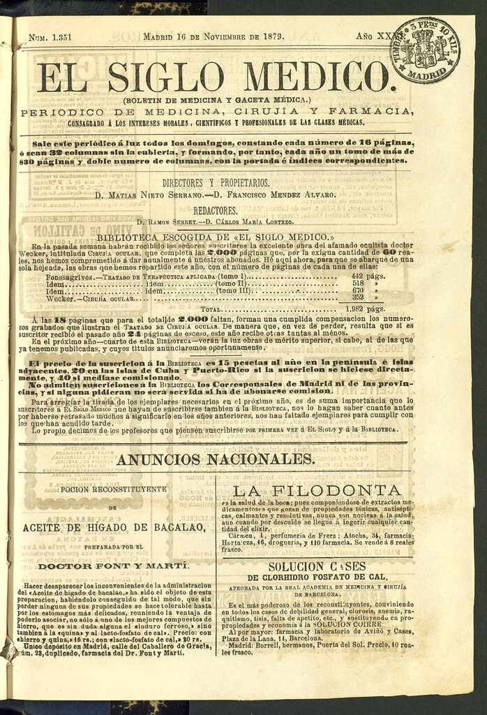 Miniatura de El Siglo Médico: boletín de medicina y gaceta médica del 16 de noviembre de 1879