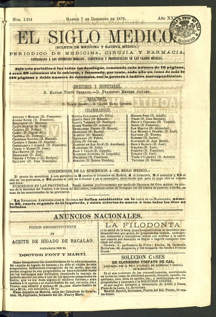 Miniatura de El Siglo Médico: boletín de medicina y gaceta médica del 7 de diciembre de 1879
