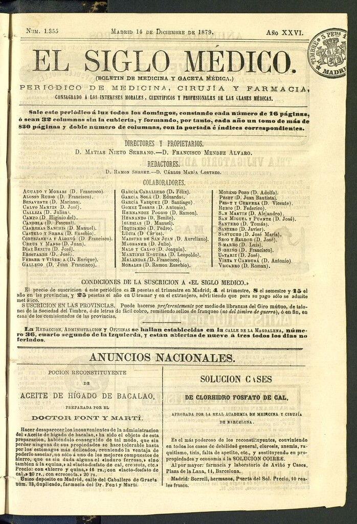 Miniatura de El Siglo Médico: boletín de medicina y gaceta médica del 14 de diciembre de 1879