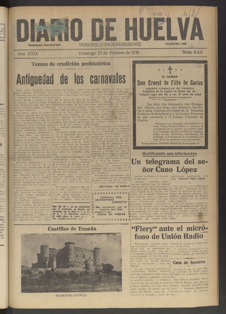 Miniatura de Diario de Huelva : periódico independiente del 23 de febrero de 1936