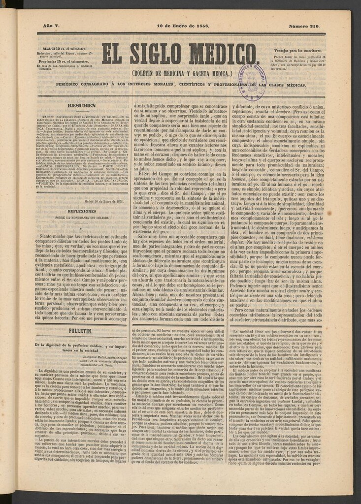 Miniatura de El Siglo Médico: boletín de medicina y gaceta médica del 10 de enero de 1858