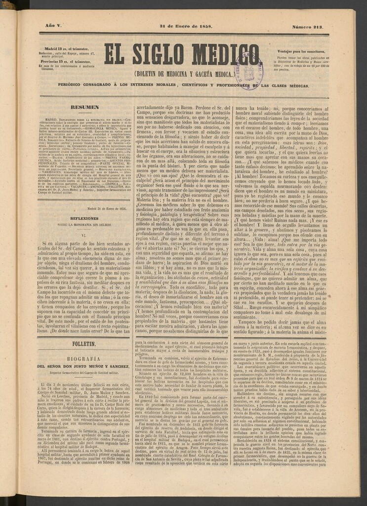 Miniatura de El Siglo Médico: boletín de medicina y gaceta médica del 31 de enero de 1858