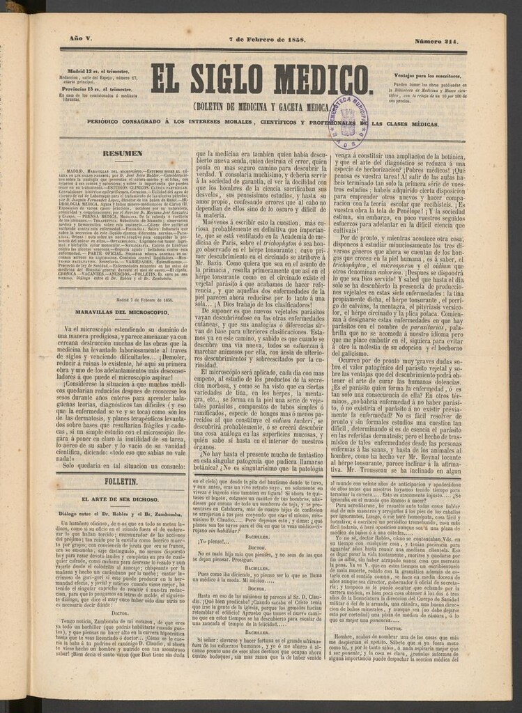 Miniatura de El Siglo Médico: boletín de medicina y gaceta médica del 7 de febrero de 1858