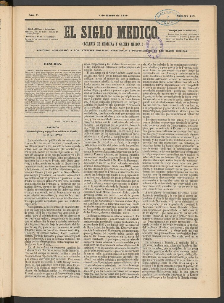 Miniatura de El Siglo Médico: boletín de medicina y gaceta médica del 7 de marzo de 1858