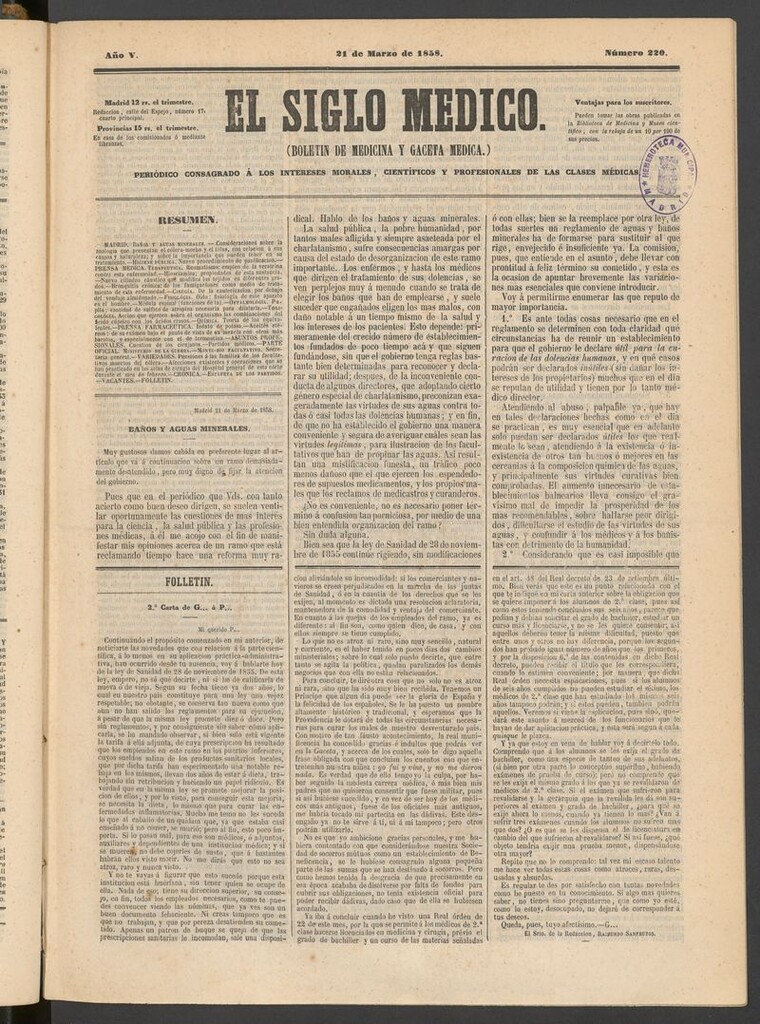 Miniatura de El Siglo Médico: boletín de medicina y gaceta médica del 21 de marzo de 1858