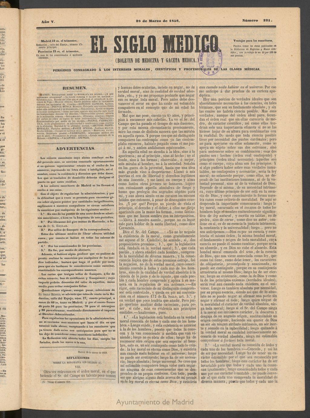 Miniatura de El Siglo Médico: boletín de medicina y gaceta médica del 28 de marzo de 1858