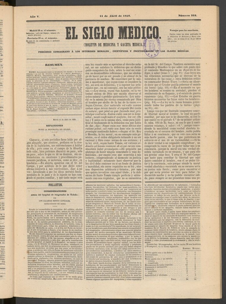 Miniatura de El Siglo Médico: boletín de medicina y gaceta médica del 11 de abril de 1858