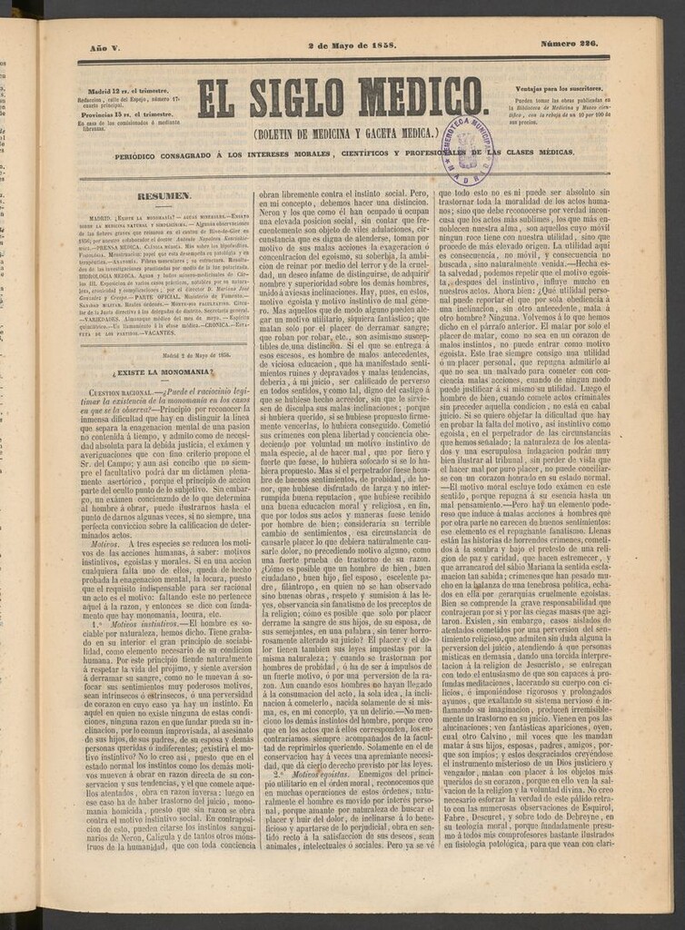 Miniatura de El Siglo Médico: boletín de medicina y gaceta médica del 2 de mayo de 1858
