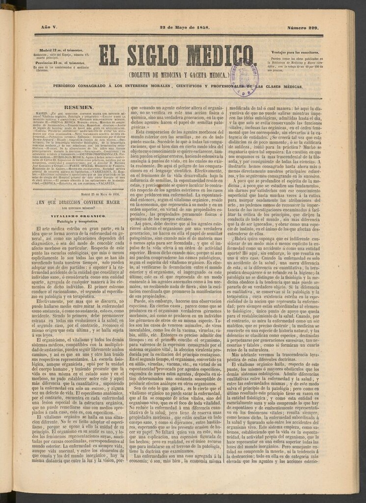 Miniatura de El Siglo Médico: boletín de medicina y gaceta médica del 23 de mayo de 1858