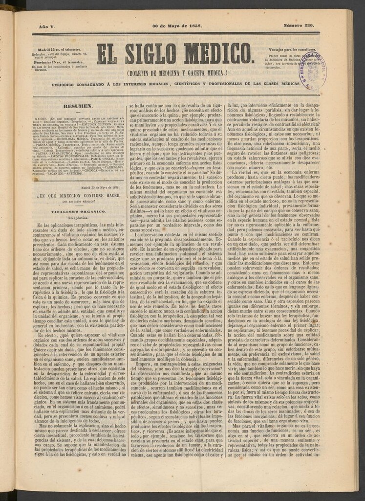 Miniatura de El Siglo Médico: boletín de medicina y gaceta médica del 30 de mayo de 1858