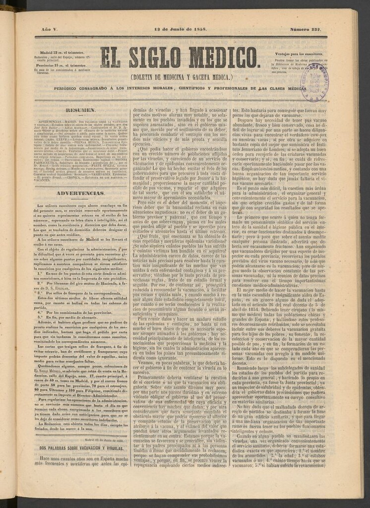 Miniatura de El Siglo Médico: boletín de medicina y gaceta médica del 13 de junio de 1858