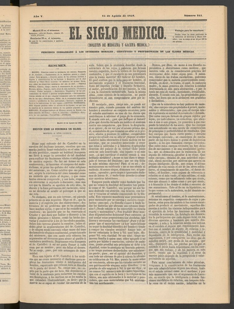 Miniatura de El Siglo Médico: boletín de medicina y gaceta médica del 15 de agosto de 1858