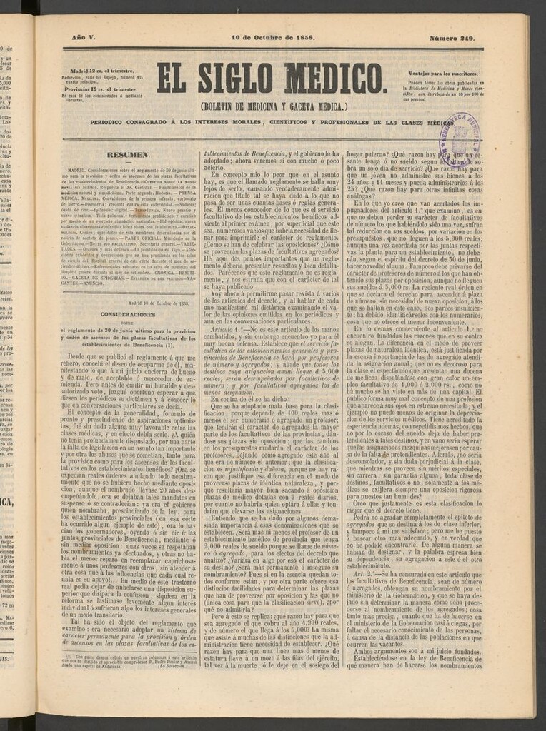 Miniatura de El Siglo Médico: boletín de medicina y gaceta médica del 10 de octubre de 1858