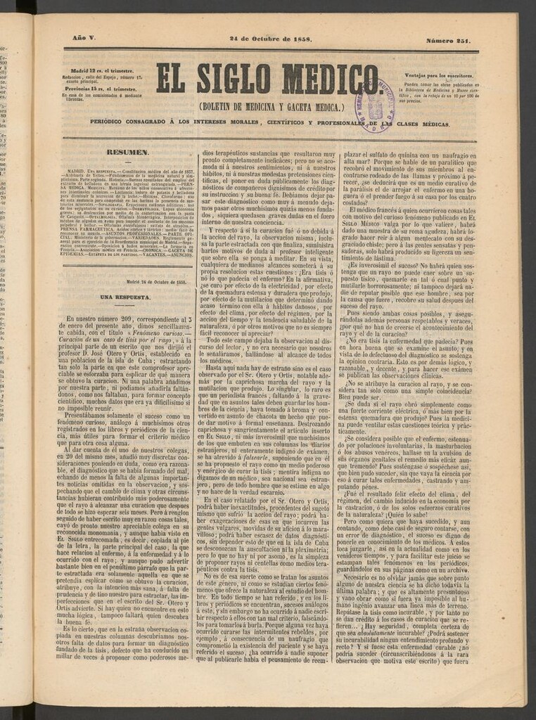 Miniatura de El Siglo Médico: boletín de medicina y gaceta médica del 24 de octubre de 1858