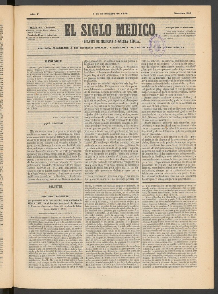 Miniatura de El Siglo Médico: boletín de medicina y gaceta médica del 7 de noviembre de 1858