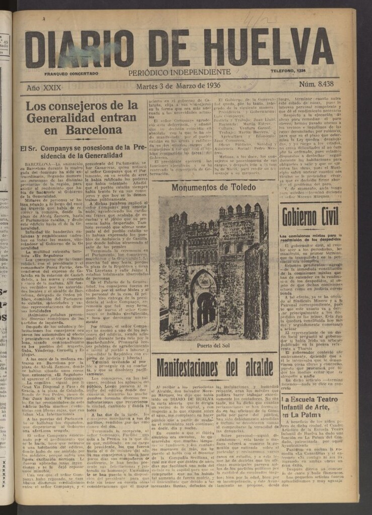 Miniatura de Diario de Huelva : periódico independiente del 3 de marzo de 1936