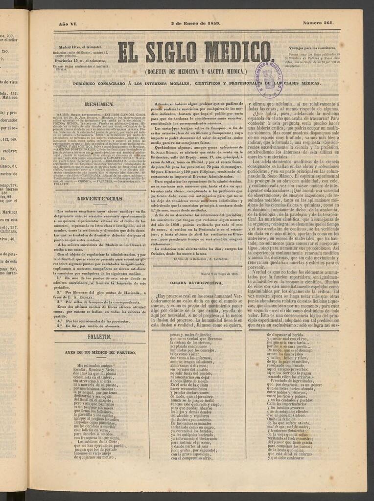 Miniatura de El Siglo Médico: boletín de medicina y gaceta médica del 2 de enero de 1859