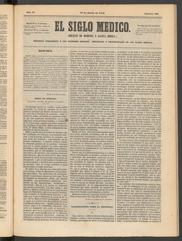 Miniatura de El Siglo Médico: boletín de medicina y gaceta médica del 23 de enero de 1859