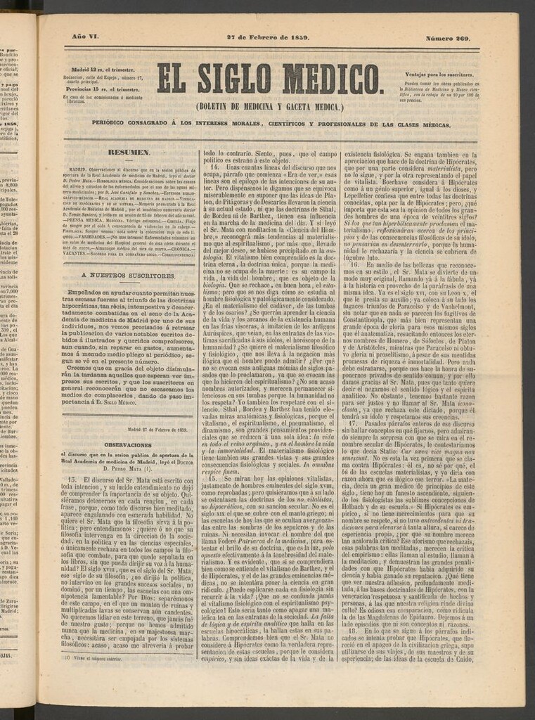 Miniatura de El Siglo Médico: boletín de medicina y gaceta médica del 27 de febrero de 1859