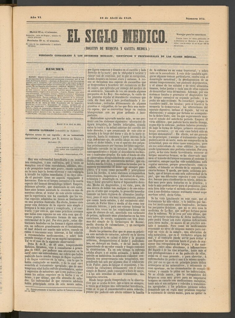 Miniatura de El Siglo Médico: boletín de medicina y gaceta médica del 10 de abril de 1859