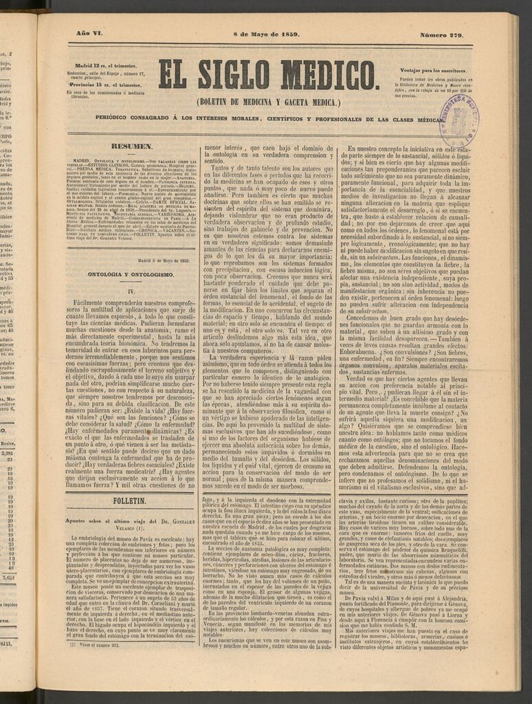 Miniatura de El Siglo Médico: boletín de medicina y gaceta médica del 8 de mayo de 1859