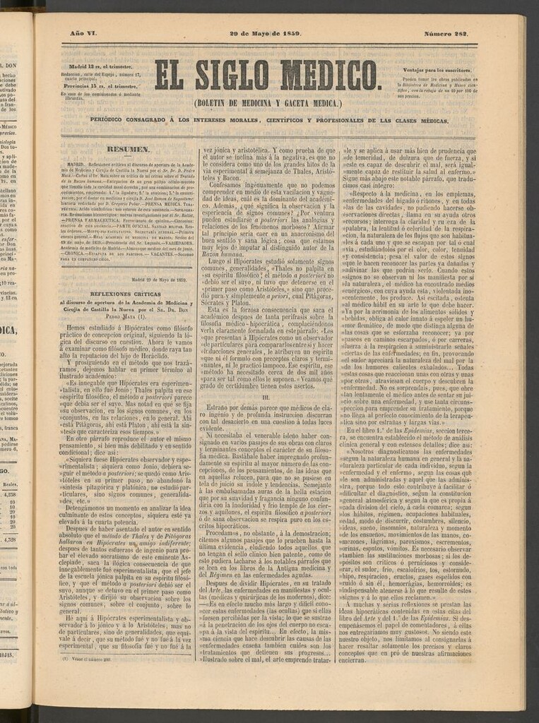 Miniatura de El Siglo Médico: boletín de medicina y gaceta médica del 29 de mayo de 1859