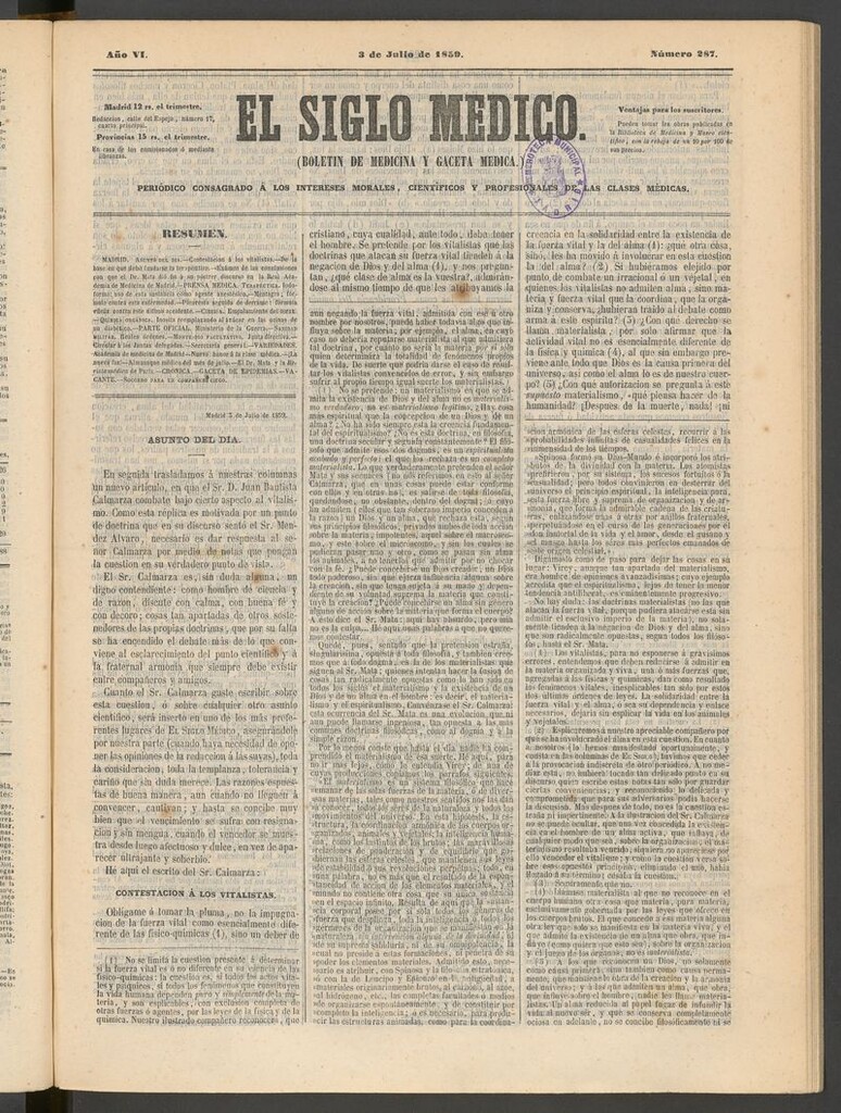 Miniatura de El Siglo Médico: boletín de medicina y gaceta médica del 3 de julio de 1859