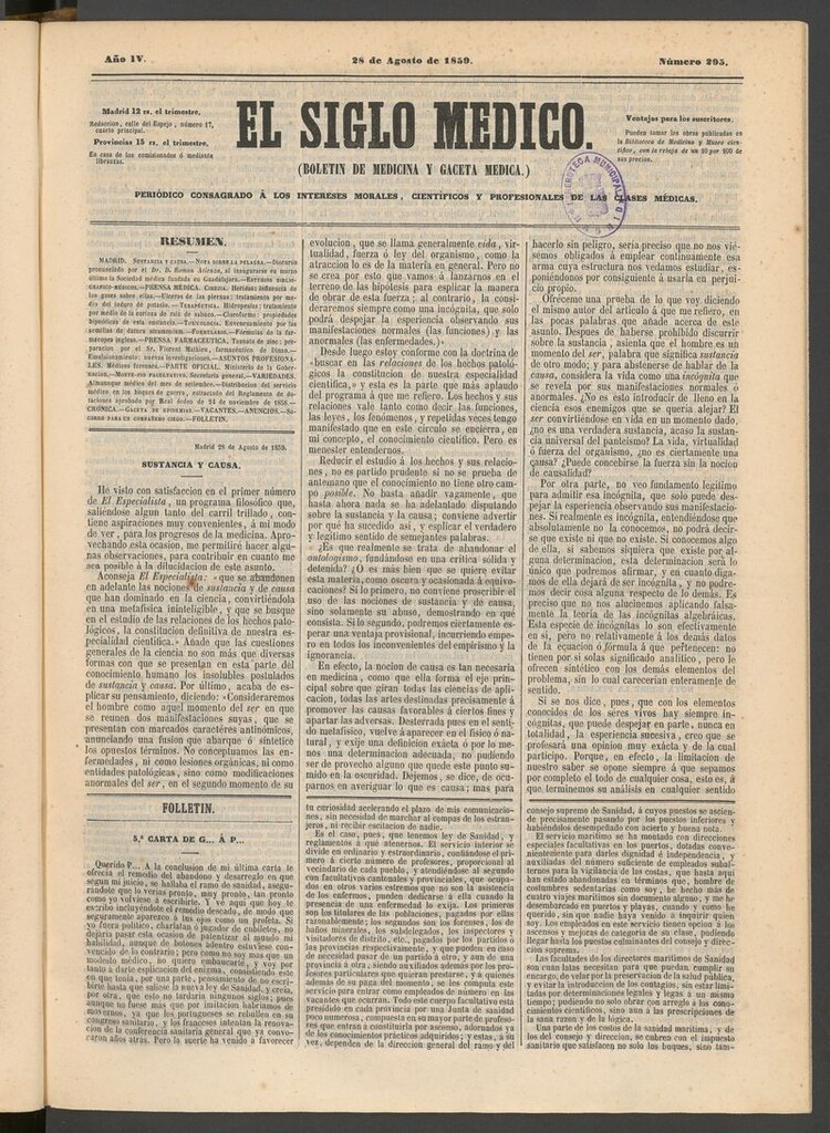 Miniatura de El Siglo Médico: boletín de medicina y gaceta médica del 28 de agosto de 1859