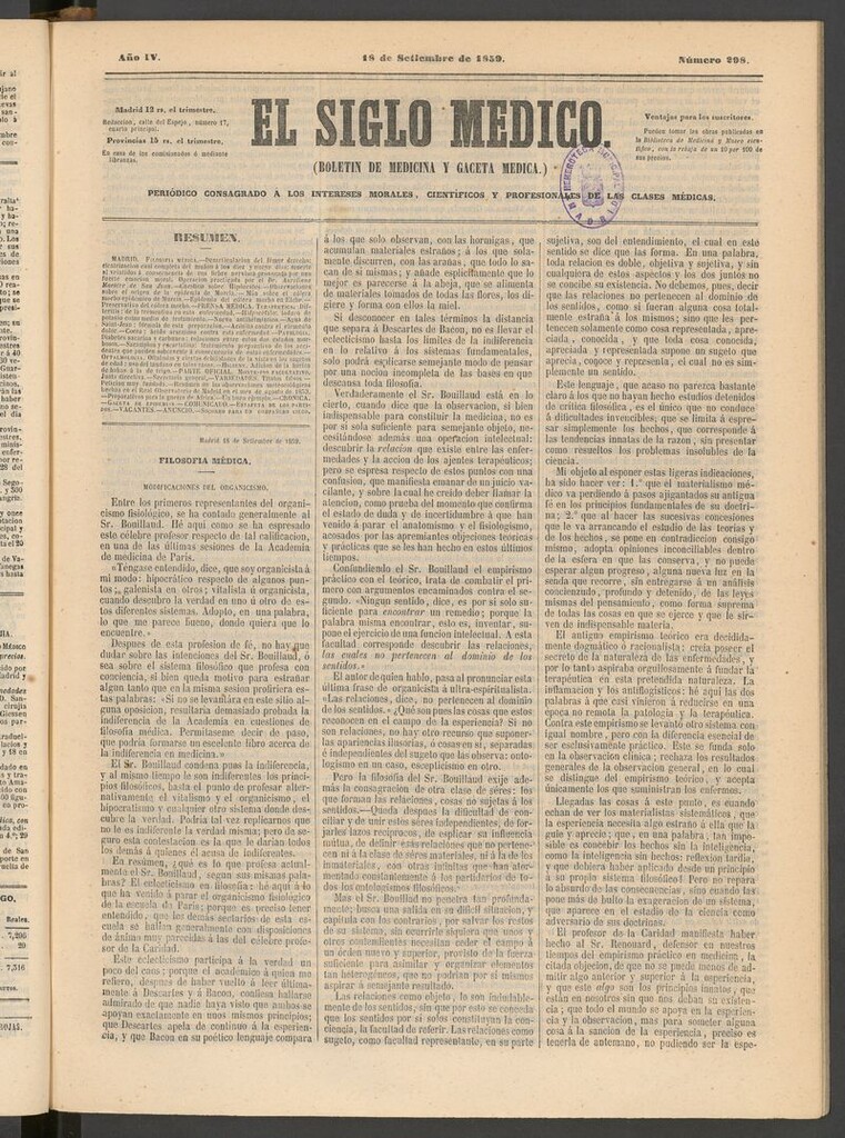 Miniatura de El Siglo Médico: boletín de medicina y gaceta médica del 18 de septiembre de 1859