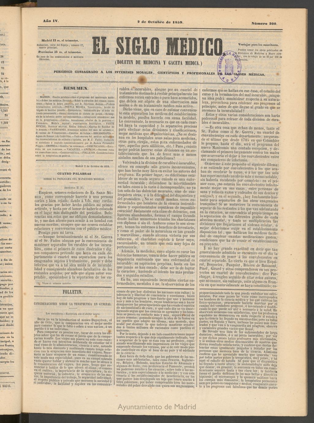 Miniatura de El Siglo Médico: boletín de medicina y gaceta médica del 2 de octubre de 1859