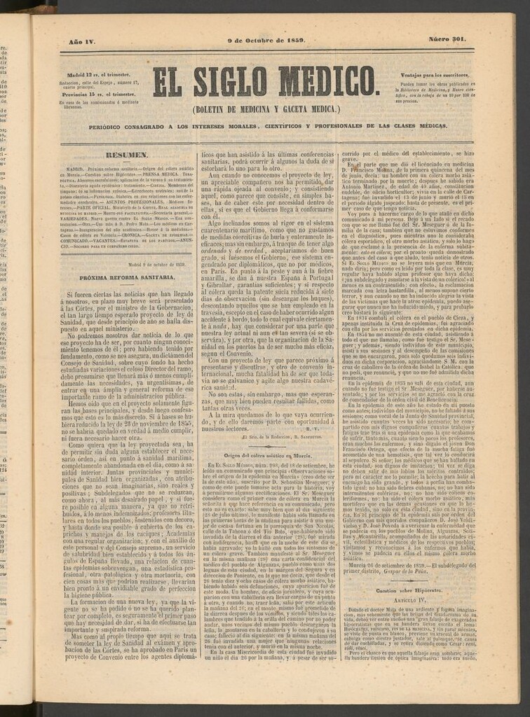 Miniatura de El Siglo Médico: boletín de medicina y gaceta médica del 9 de octubre de 1859