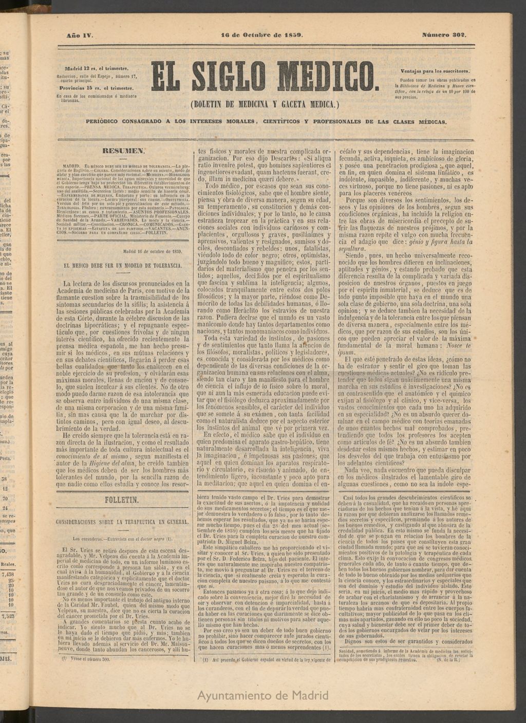 Miniatura de El Siglo Médico: boletín de medicina y gaceta médica del 16 de octubre de 1859