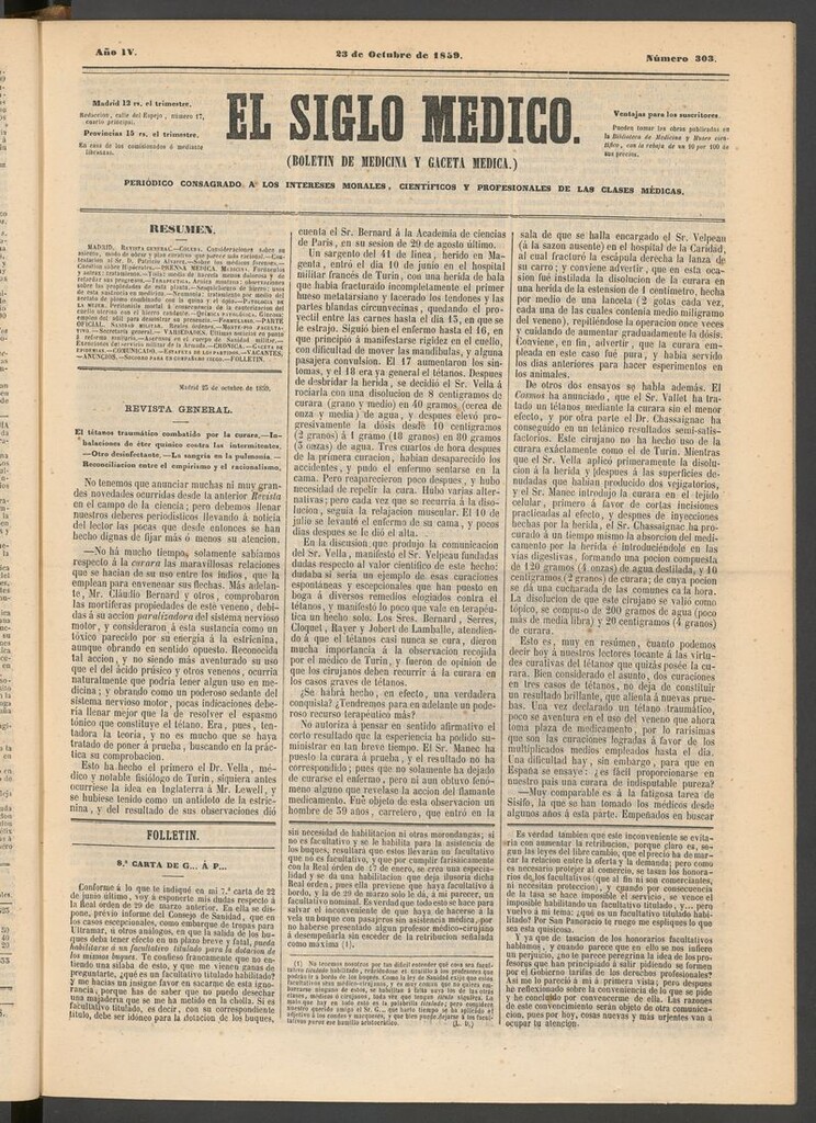 Miniatura de El Siglo Médico: boletín de medicina y gaceta médica del 23 de octubre de 1859