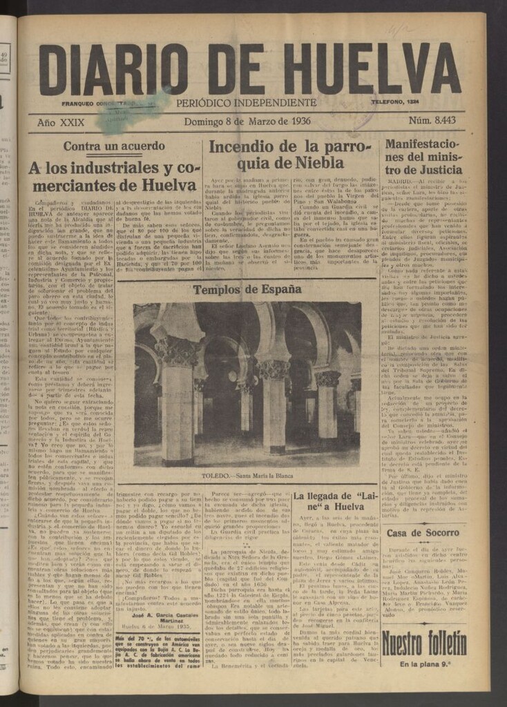 Miniatura de Diario de Huelva : periódico independiente del 8 de marzo de 1936