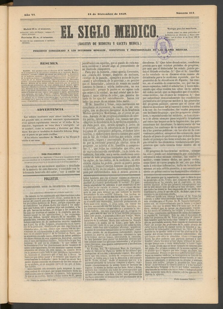 Miniatura de El Siglo Médico: boletín de medicina y gaceta médica del 18 de diciembre de 1859