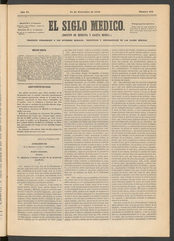 Miniatura de El Siglo Médico: boletín de medicina y gaceta médica del 25 de diciembre de 1859