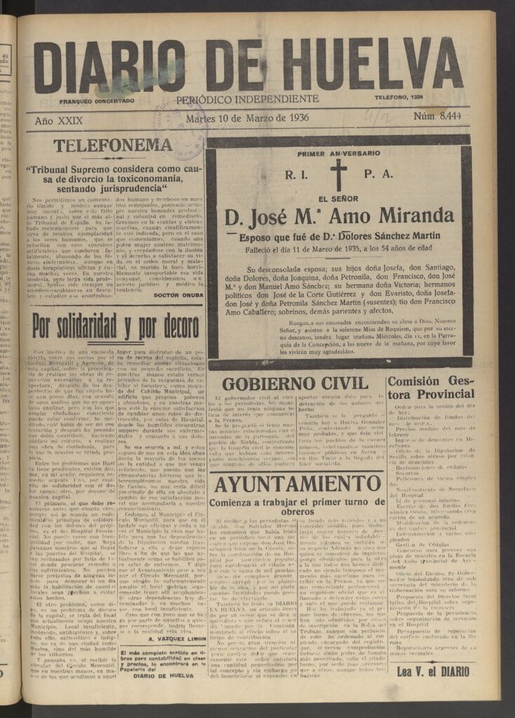 Miniatura de Diario de Huelva : periódico independiente del 10 de marzo de 1936