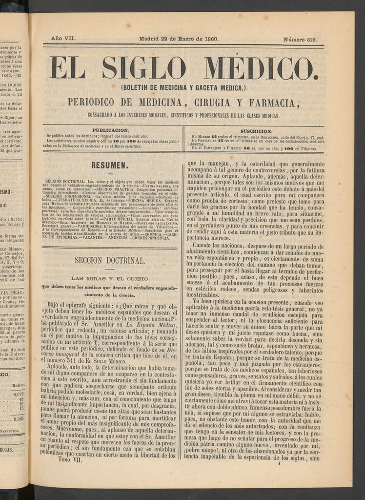 Miniatura de El Siglo Médico: boletín de medicina y gaceta médica del 22 de enero de 1860