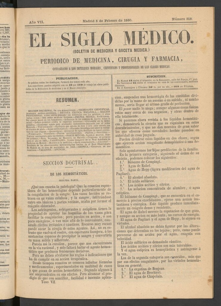 Miniatura de El Siglo Médico: boletín de medicina y gaceta médica del 5 de febrero de 1860