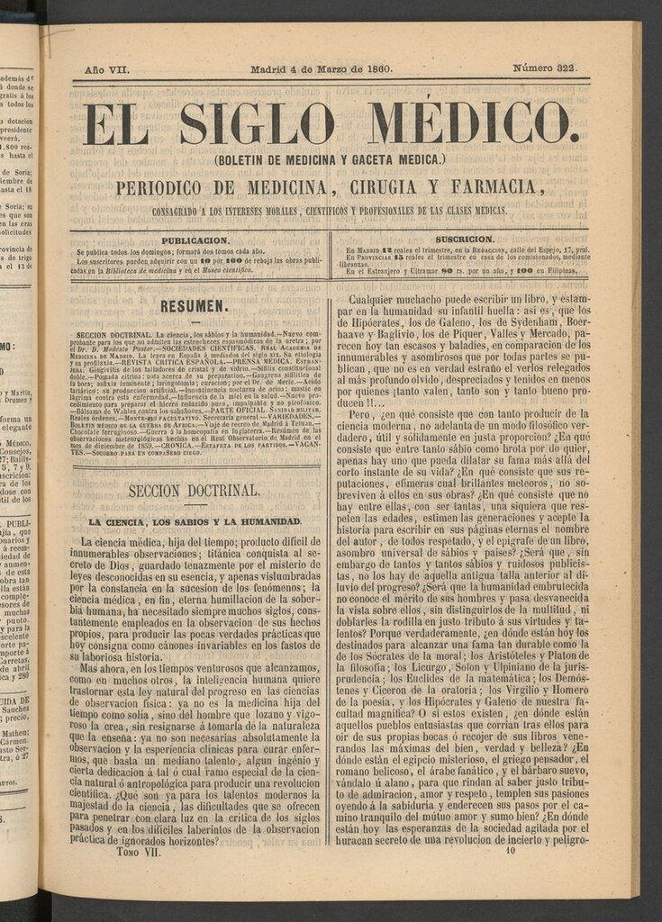 Miniatura de El Siglo Médico: boletín de medicina y gaceta médica del 4 de marzo de 1860