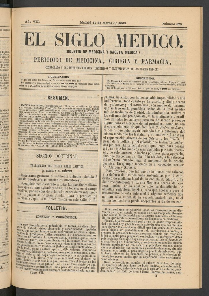 Miniatura de El Siglo Médico: boletín de medicina y gaceta médica del 11 de marzo de 1860