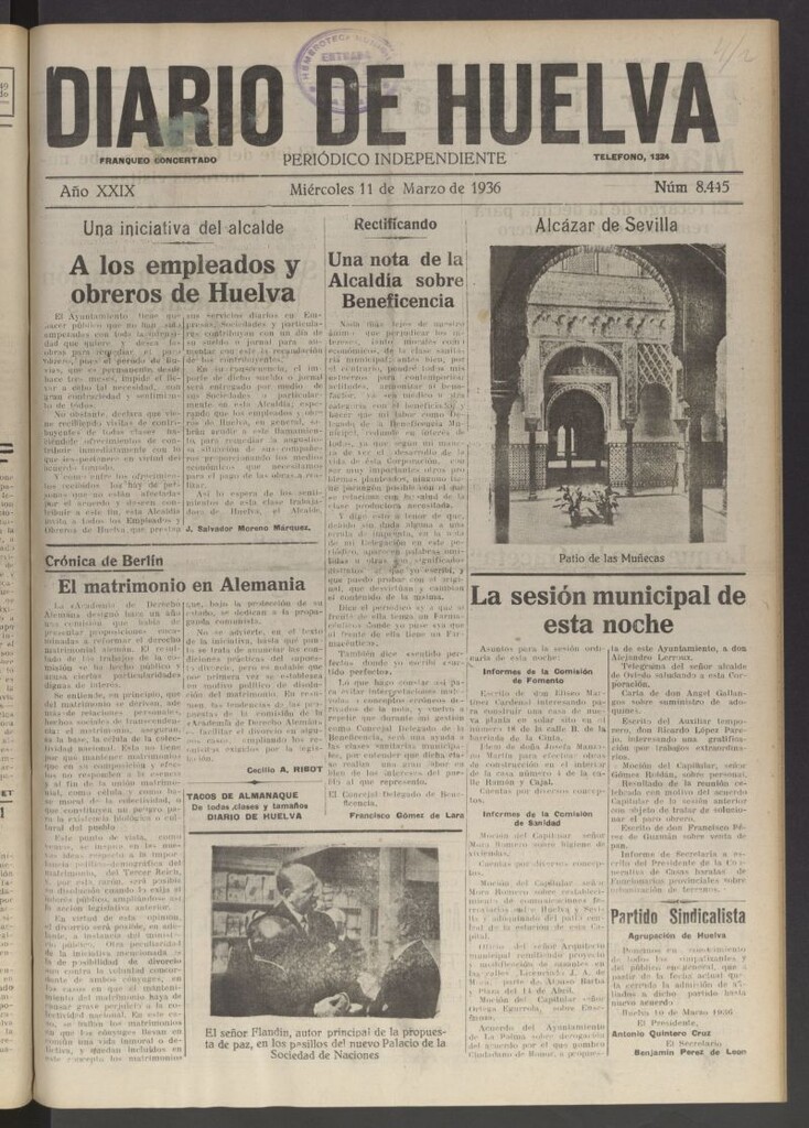 Miniatura de Diario de Huelva : periódico independiente del 11 de marzo de 1936