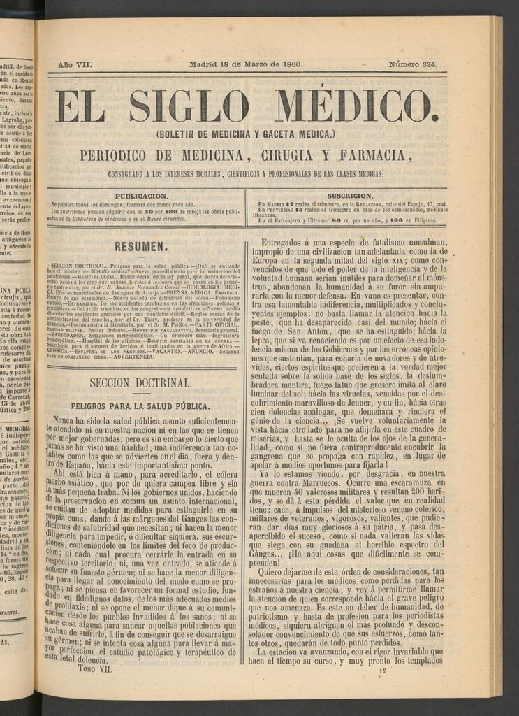 Miniatura de El Siglo Médico: boletín de medicina y gaceta médica del 18 de marzo de 1860